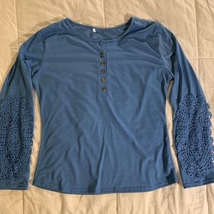 Dressy, Lace Long-Sleeve Aqua Blue Tee